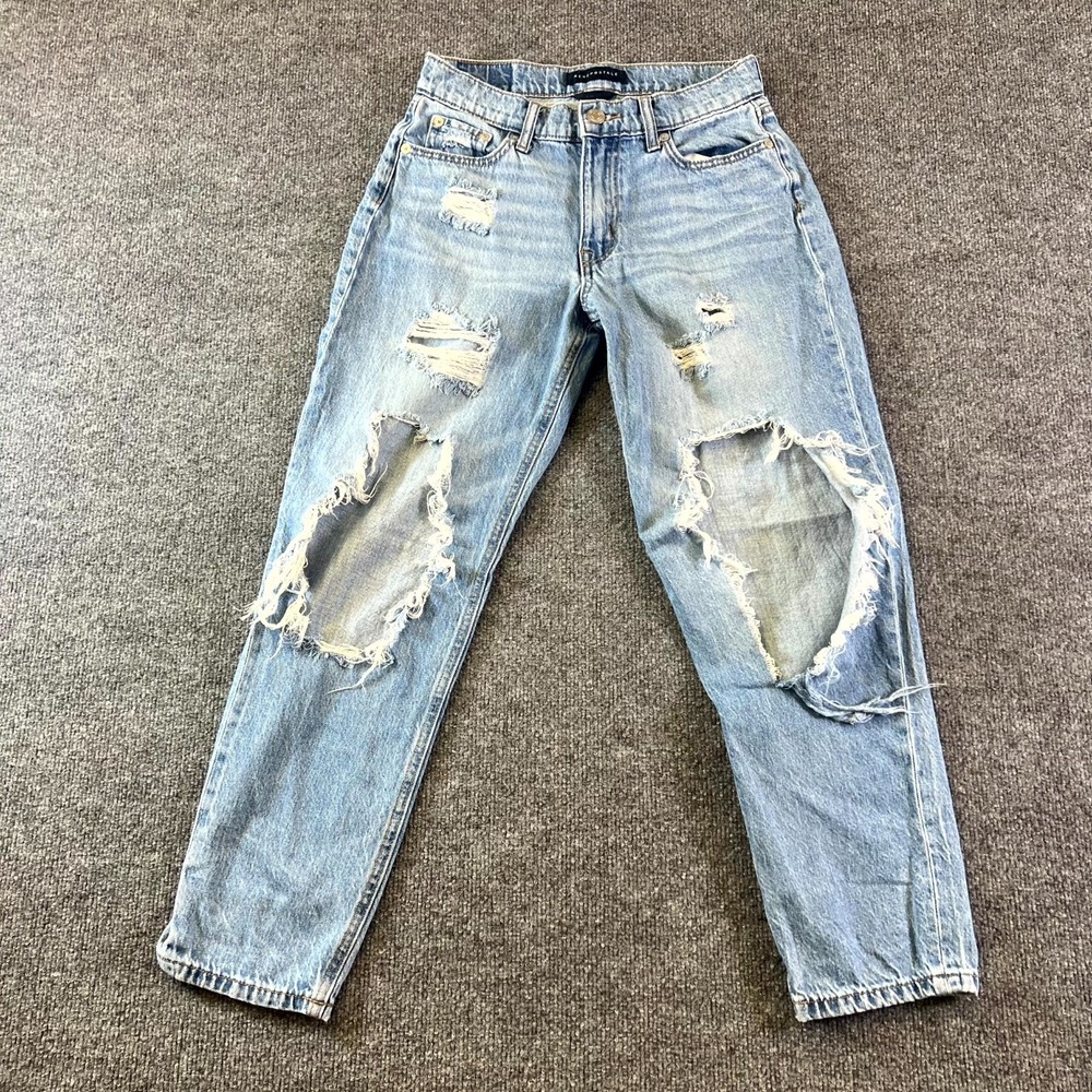 Aeropostale Jeans Women's 2 Blue Cotton Denim Mom Distressed Faded Workwear